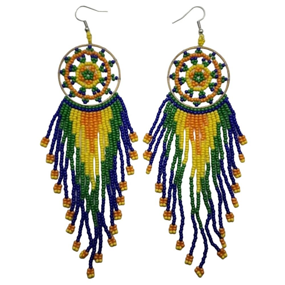 Beaded Mandala Boho Dangle Earrings - Picture 4 of 4